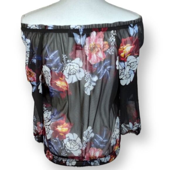 I.N.C BLACK SHEER FLORAL OFF-THE-SHOULDER BLOUSE SZ.S EUC - Picture 3 of 5